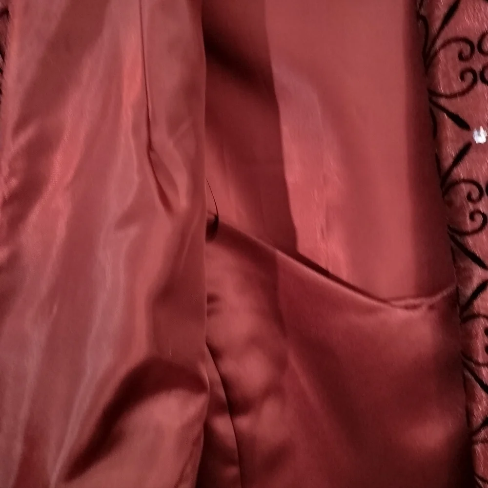 3102)R&M Richards 2 pcs Evening Burgundy Bling Jacket Camisole 3/4 Sleeve Sz 10 - Picture 8 of 11